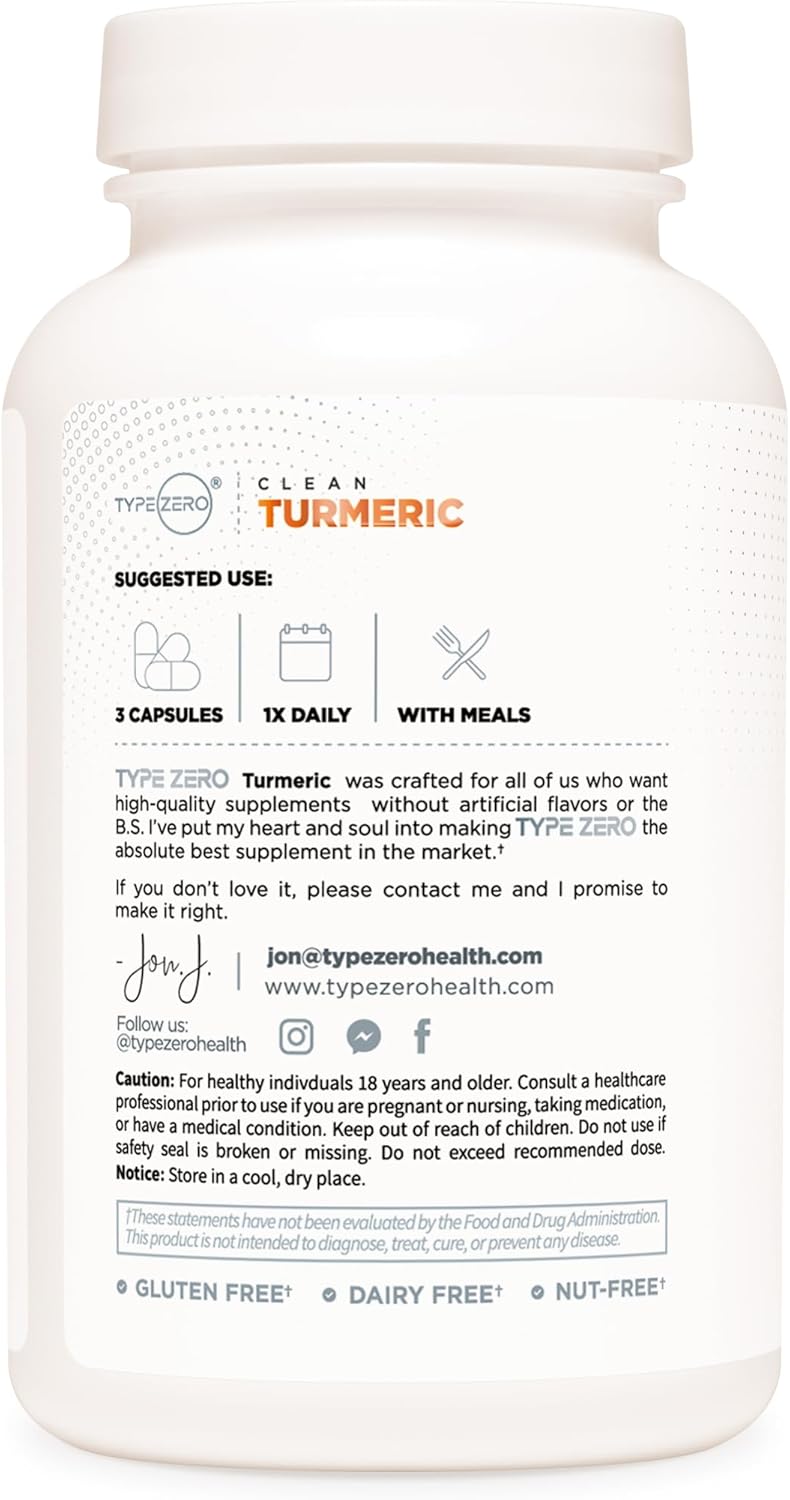 Type Zero Turmeric with Bioperine Capsules - 2300mg Serving, GMO & Gluten Free - 3rd Party Tested