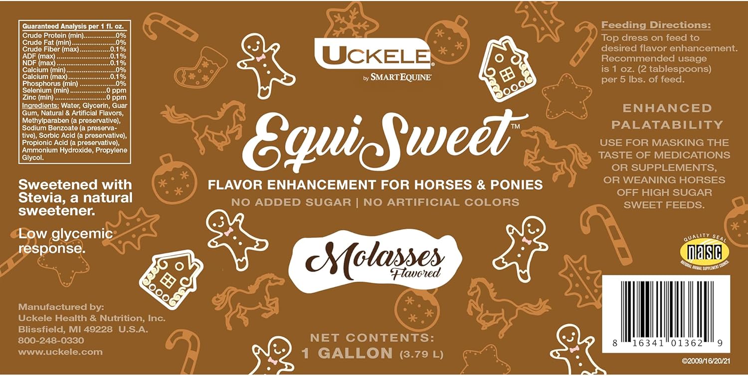 Uckele Equi Sweet Molasses with Stevia - Sugar-Free Liquid for Picky Eaters - 1 Gallon