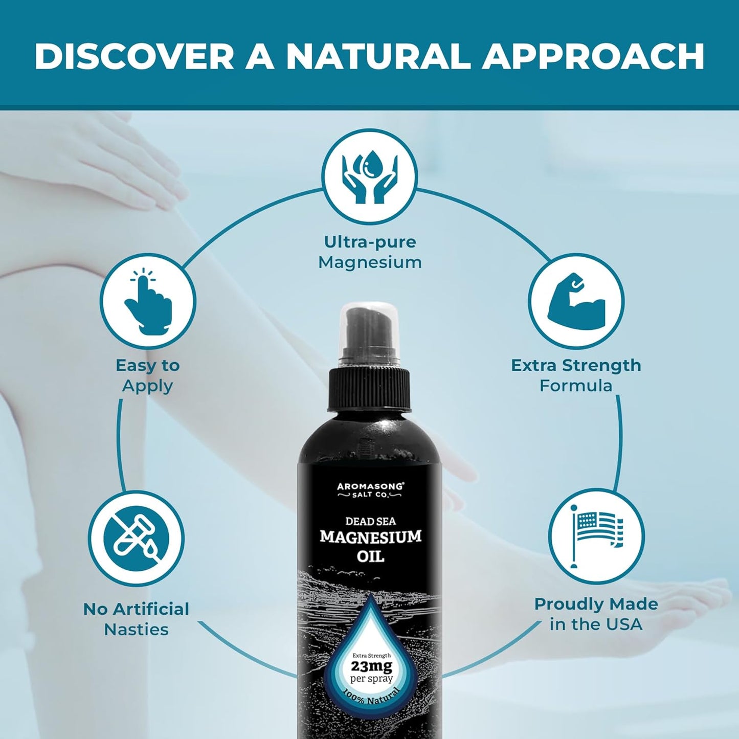 Ultra Pure Magnesium Oil Spray, Made in USA, Extra Strength for Leg Discomfort and Calm Sleep, 8 Oz - 23mg Magnesium Per Spray