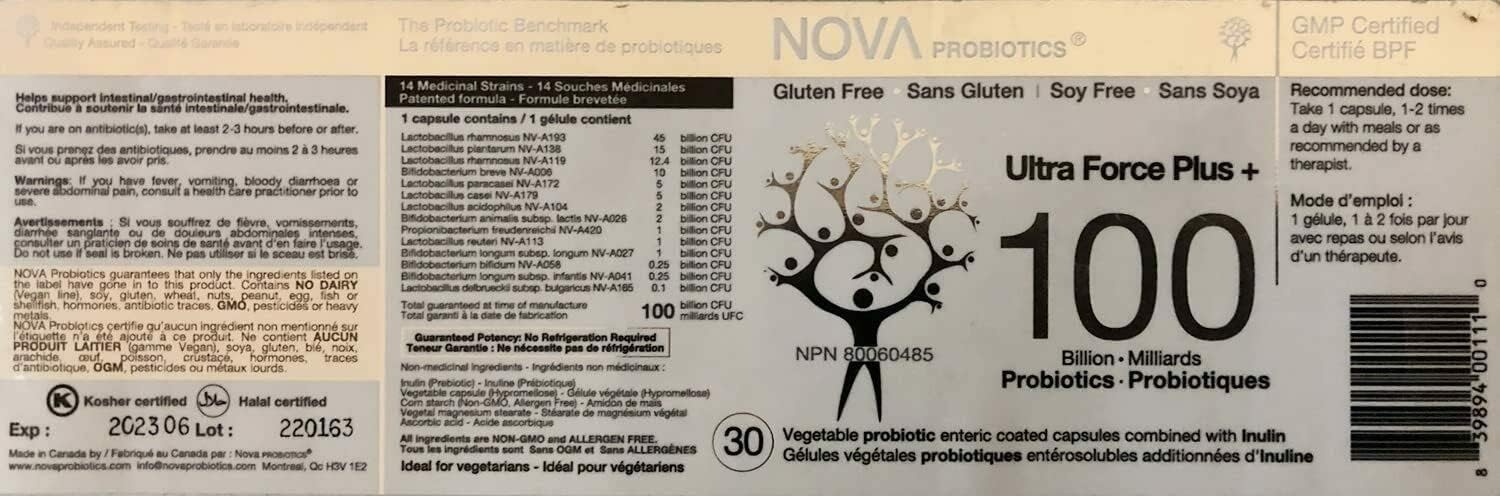 Ultra Strength Probiotics with 100 Billion CFUs - 30 Vegetarian Capsules by NOVA Probiotics