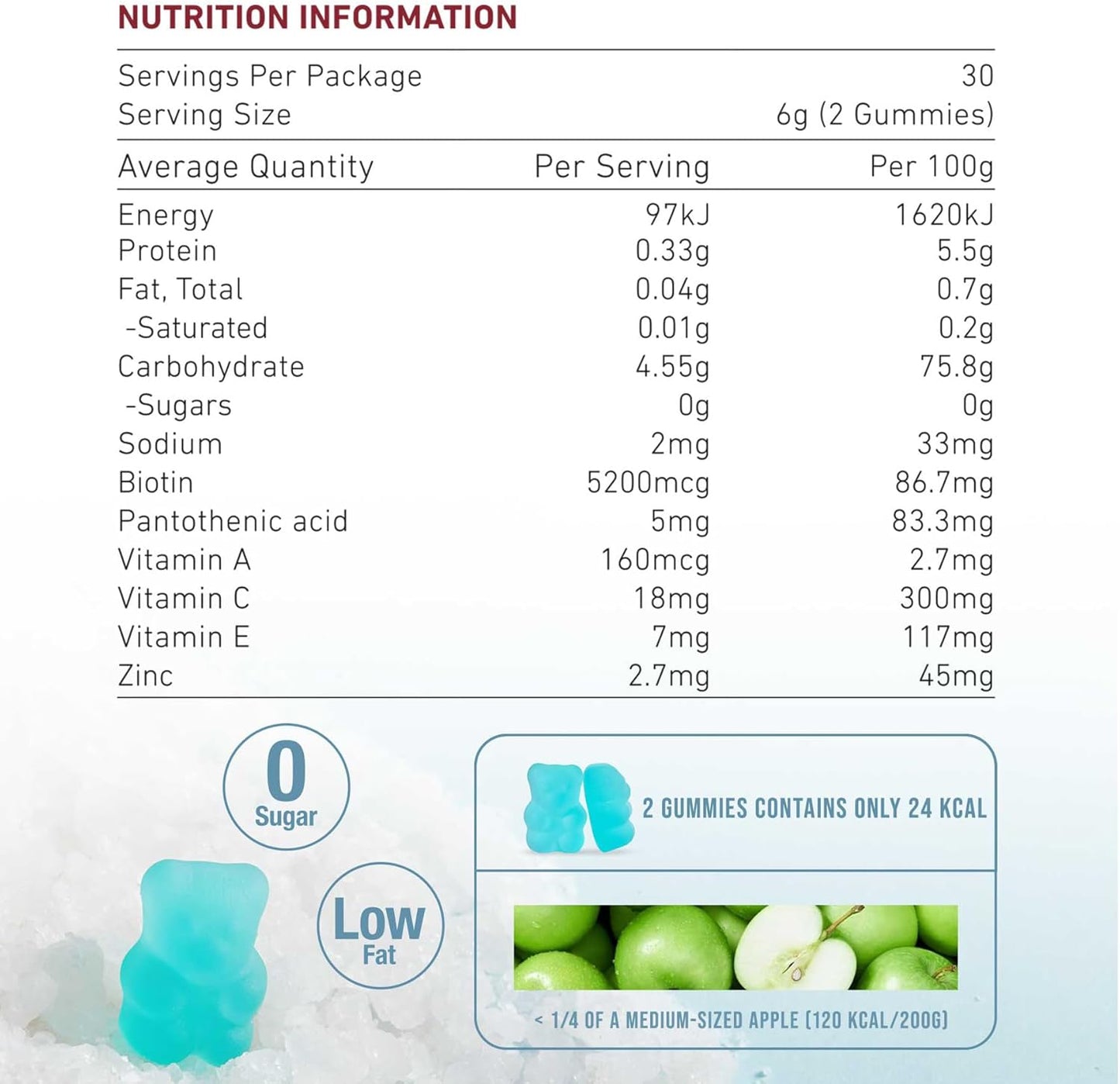 Unichi Hair Boost Gummy 3-Pack - 5200mcg Biotin with Zinc, Pantothenic Acid, Vitamins A, C, E - Stronger, Thicker Hair - Sea Salt & Green Grape Flavour - 180 Count
