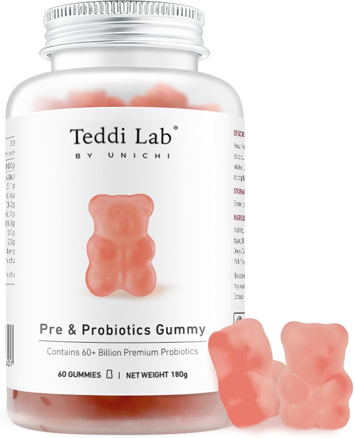 Unichi Pre & Probiotic Gummies: 60+ Billion CFU with Prebiotic for Digestive Health, Non-GMO, Yogurt Flavor - 60 Count