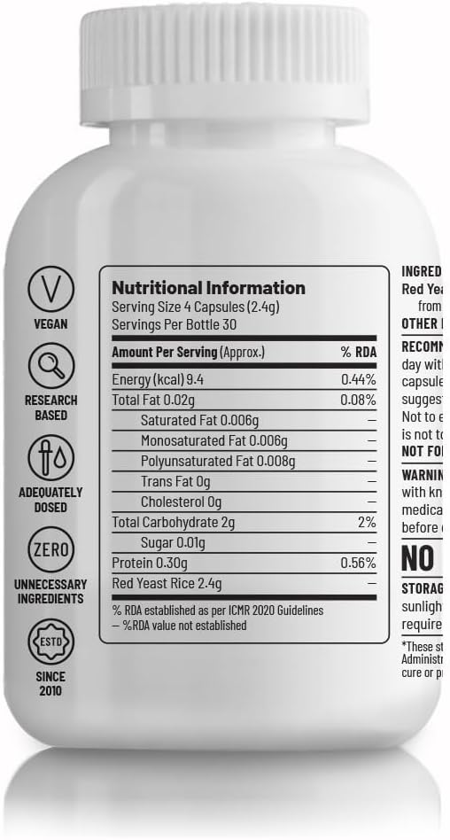 Uniived Red Yeast Rice Capsules - 1200mg per Serving, Heart Health & Cholesterol Support - 120 Count