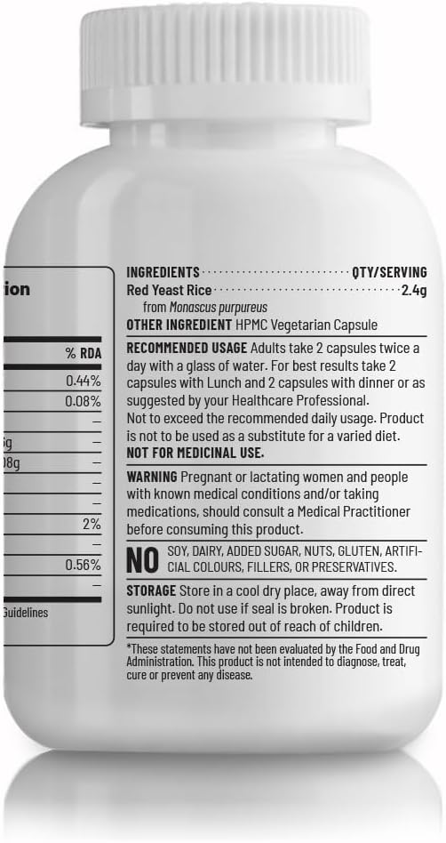 Uniived Red Yeast Rice Capsules - 1200mg per Serving, Heart Health & Cholesterol Support - 120 Count