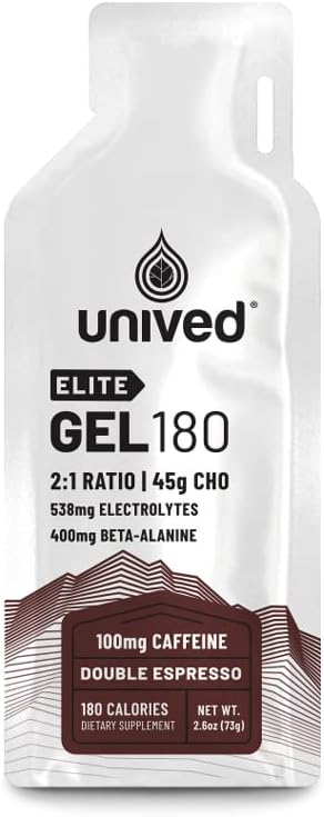 Unived Elite Gel - Energy Boost for Endurance Athletes - Double Espresso Flavor - Pack of 6