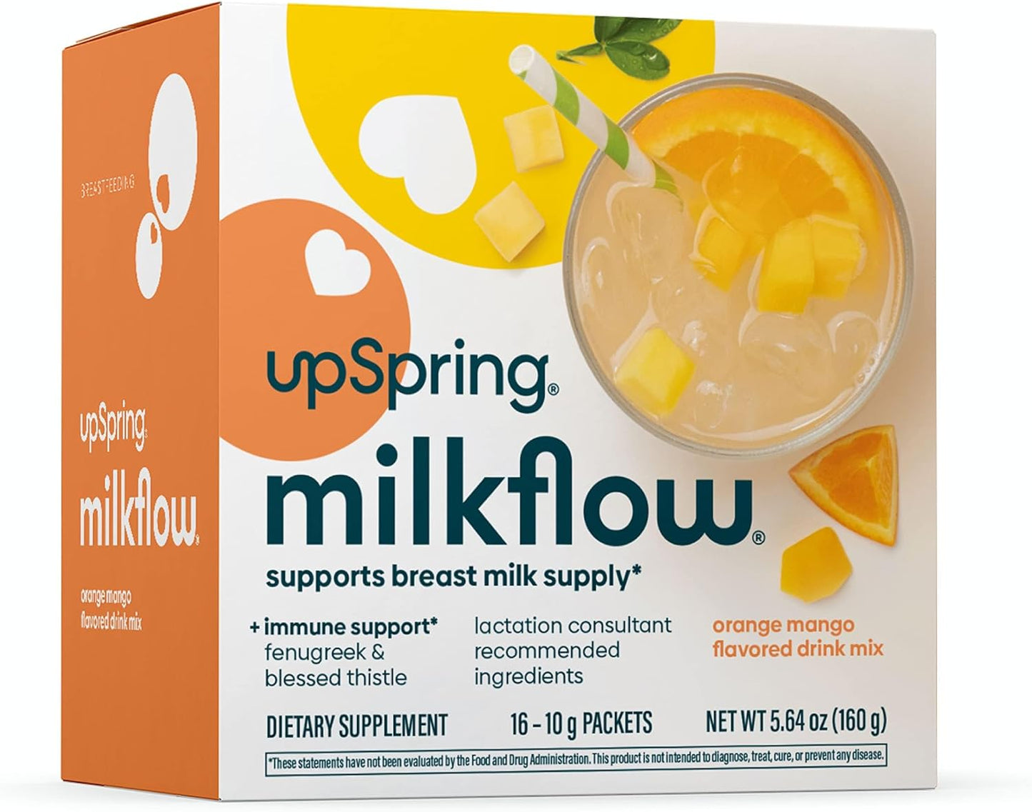UpSpring Milkflow Breastfeeding Supplement Drink Mixes Variety Pack - Fenugreek, Orange Mango, & Chocolate Flavors (16 Count)