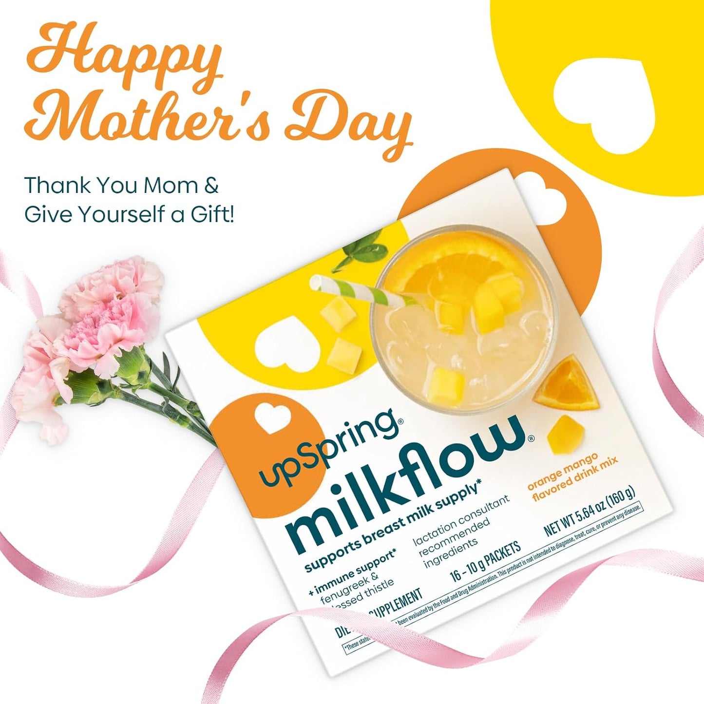 UpSpring Milkflow Breastfeeding Supplement Drink Mixes Variety Pack - Fenugreek, Orange Mango, & Chocolate Flavors (16 Count)