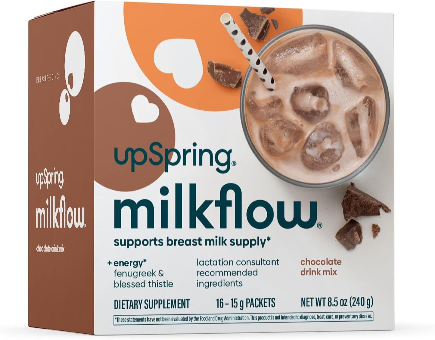 UpSpring Milkflow Breastfeeding Supplement Drink Mixes Variety Pack - Fenugreek, Orange Mango, & Chocolate Flavors (16 Count)