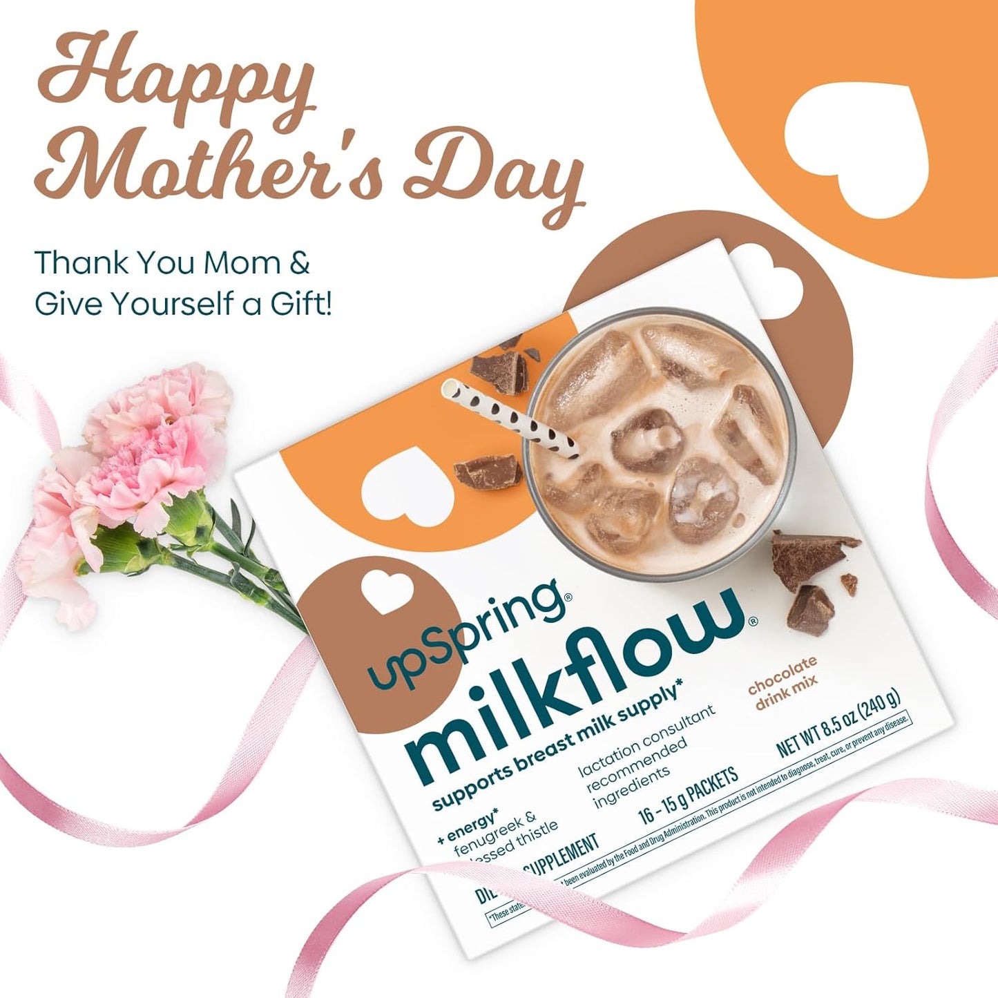 UpSpring Milkflow Breastfeeding Supplement Drink Mixes Variety Pack - Fenugreek, Orange Mango, & Chocolate Flavors (16 Count)