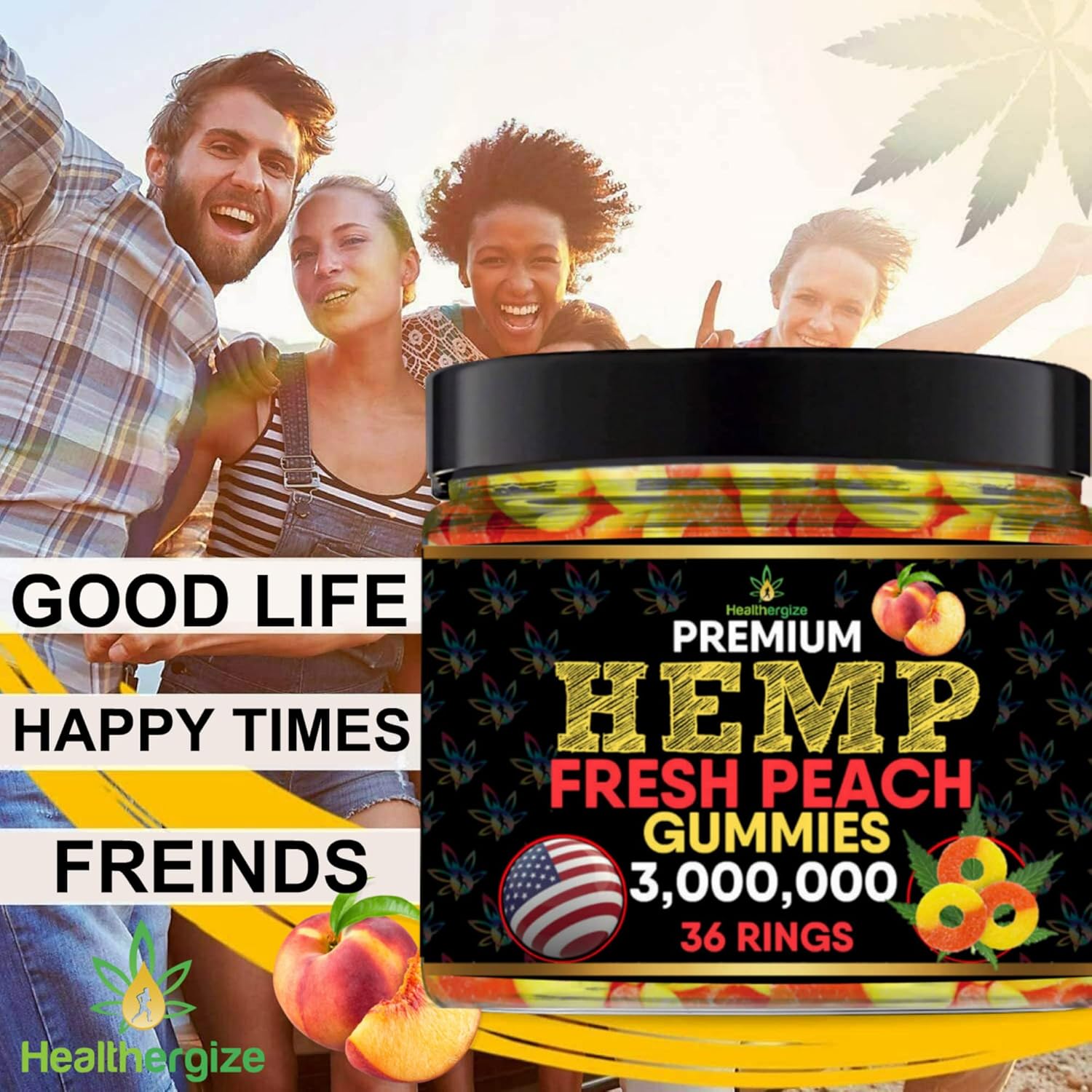 USA-Made Healthergize metabolism booster Peach Rings Gummies for Health Routine & Discomfort- Full Flavor Gummy Bears-Natural metabolism booster Edibles