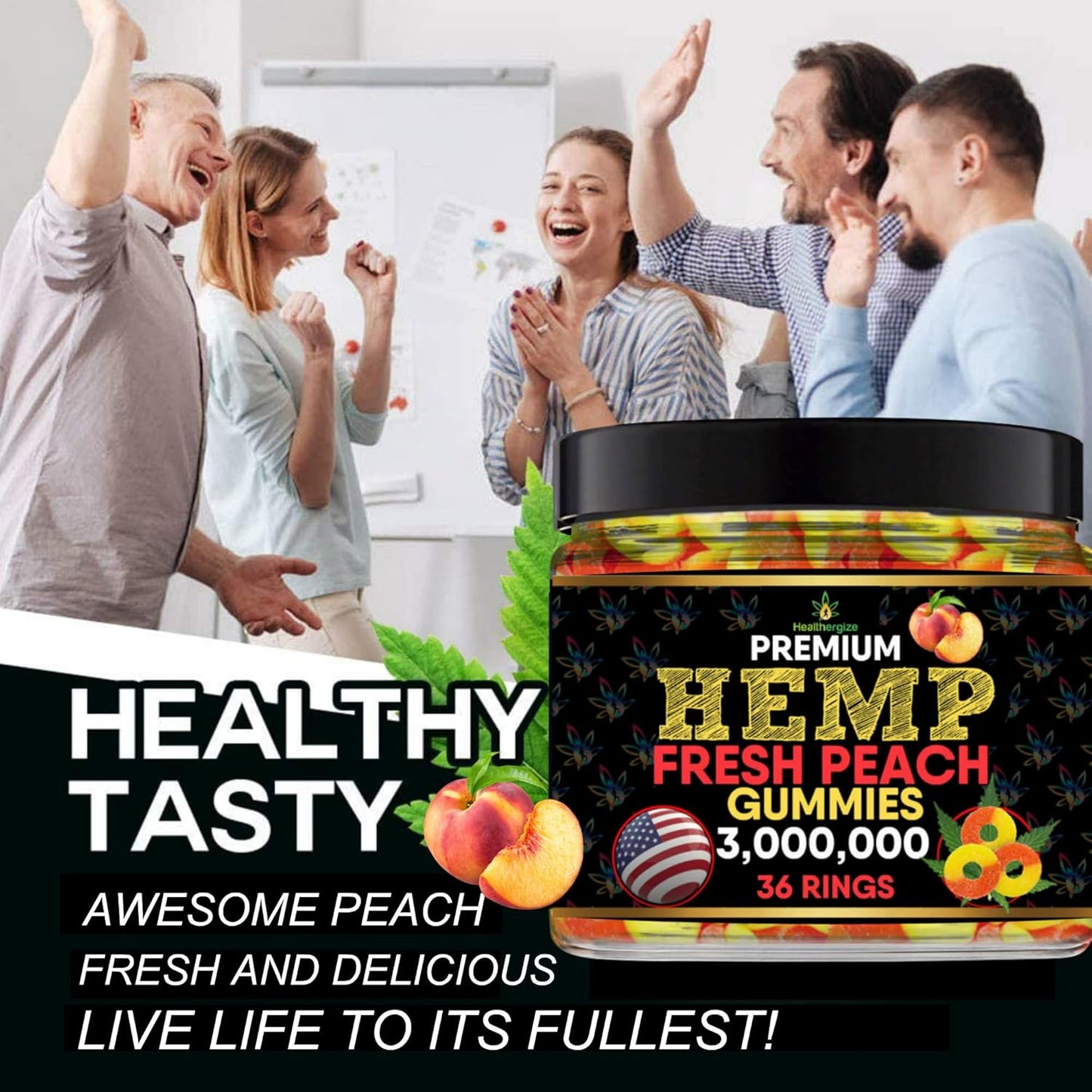 USA-Made Healthergize metabolism booster Peach Rings Gummies for Health Routine & Discomfort- Full Flavor Gummy Bears-Natural metabolism booster Edibles