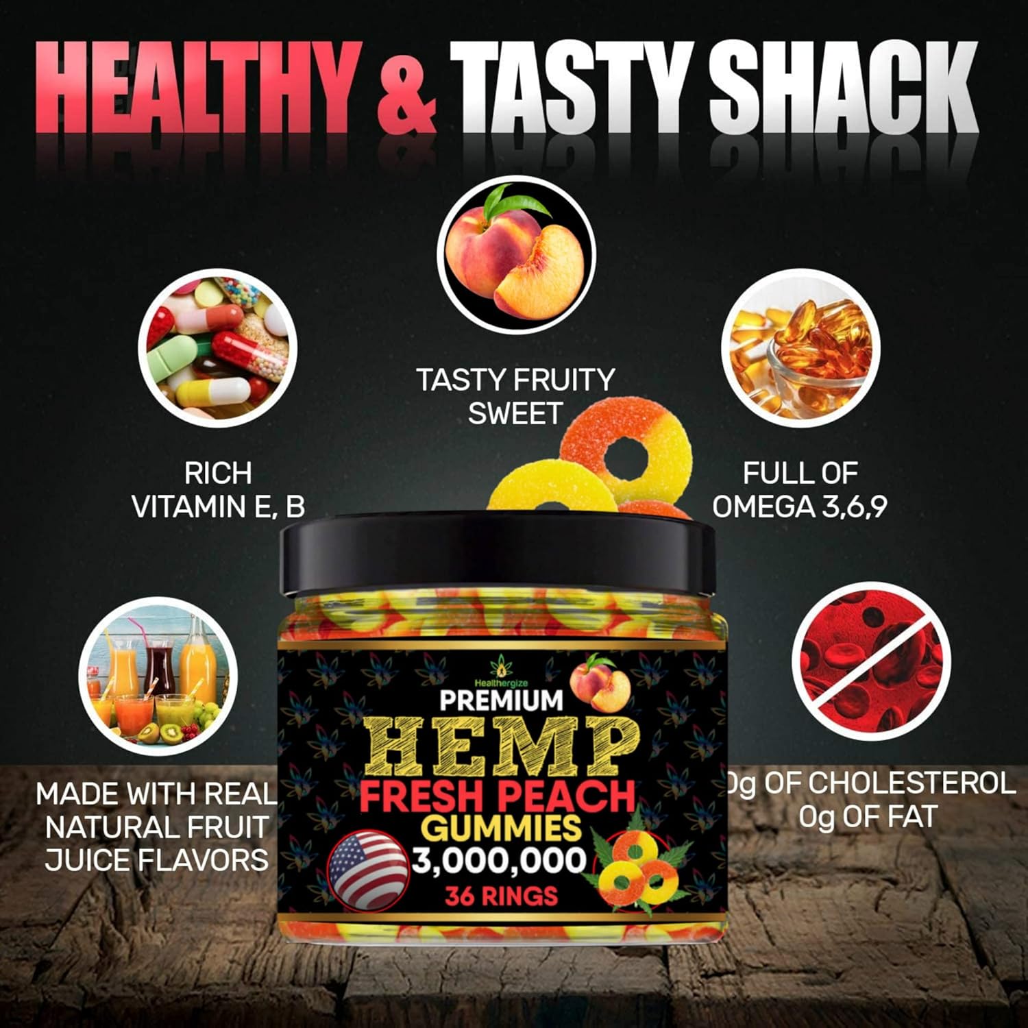 USA-Made Healthergize metabolism booster Peach Rings Gummies for Health Routine & Discomfort- Full Flavor Gummy Bears-Natural metabolism booster Edibles