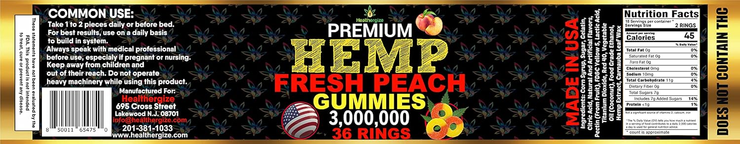 USA-Made Healthergize metabolism booster Peach Rings Gummies for Health Routine & Discomfort- Full Flavor Gummy Bears-Natural metabolism booster Edibles