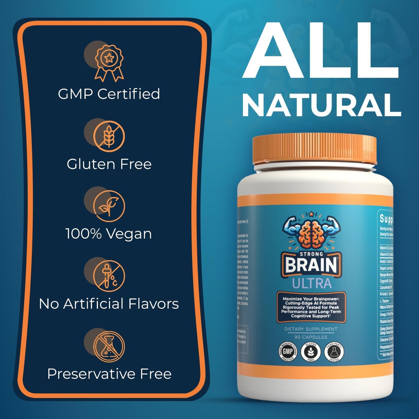 USA-Made Nootropic with Lions Mane, Citicoline & Bacopa for Memory & Focus - Strong Brain Ultra with AI-Formulated Ingredients