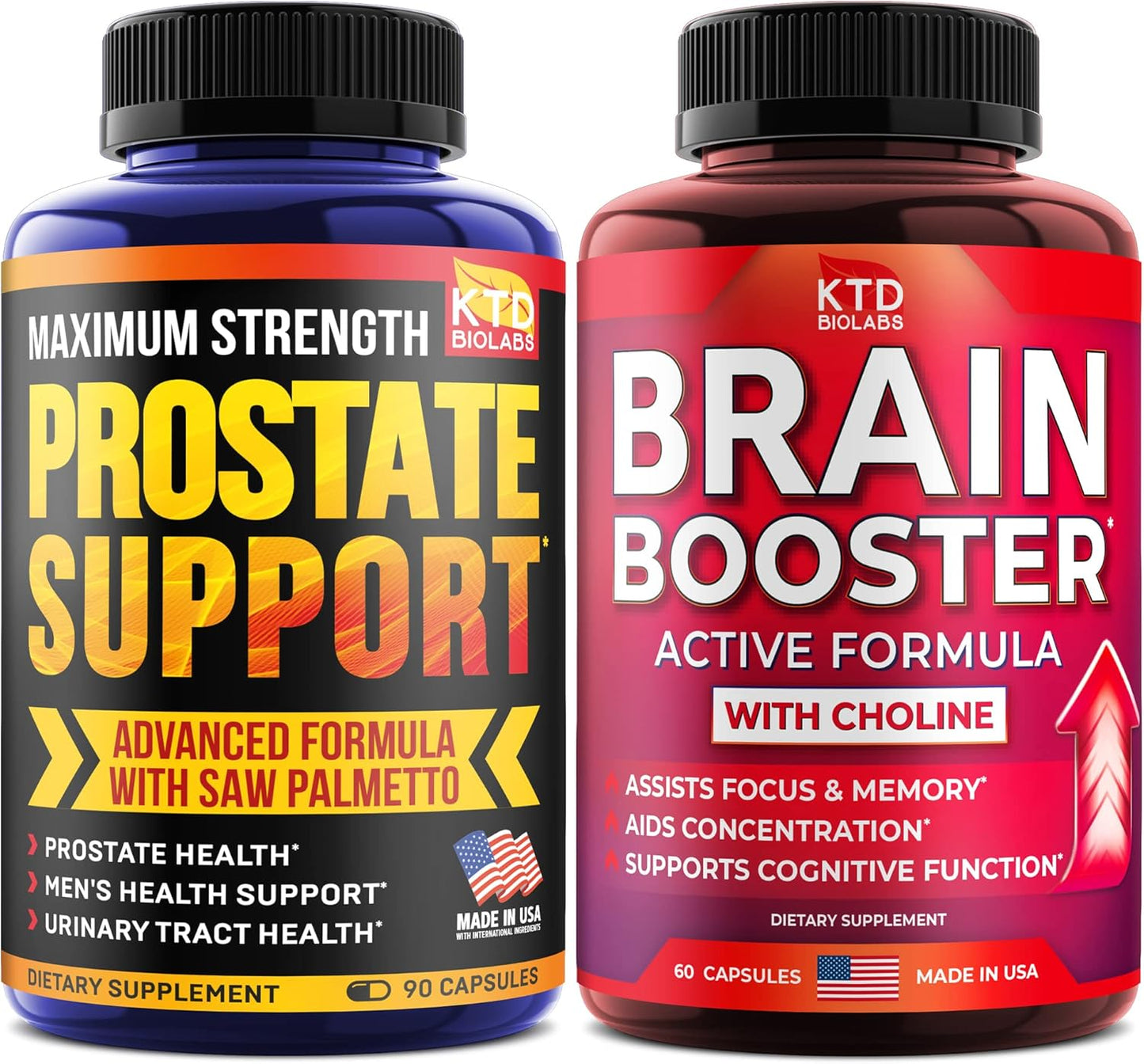 USA-Made Prostate & Brain Support Supplement with Saw Palmetto, Bacopa Monnieri, and DMAE - KTD BIOLABS Men's Health Formula