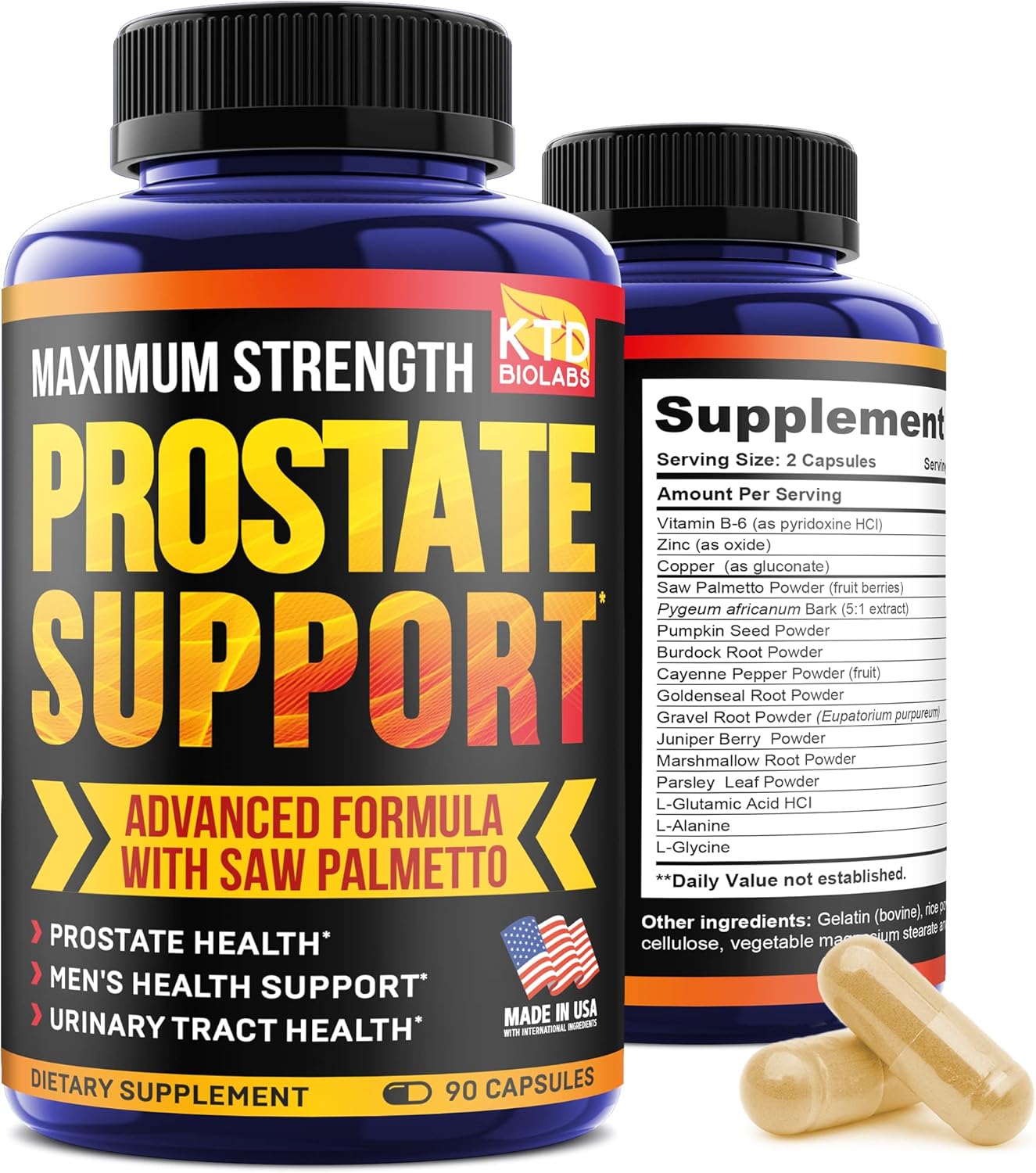 USA-Made Prostate & Brain Support Supplement with Saw Palmetto, Bacopa Monnieri, and DMAE - KTD BIOLABS Men's Health Formula