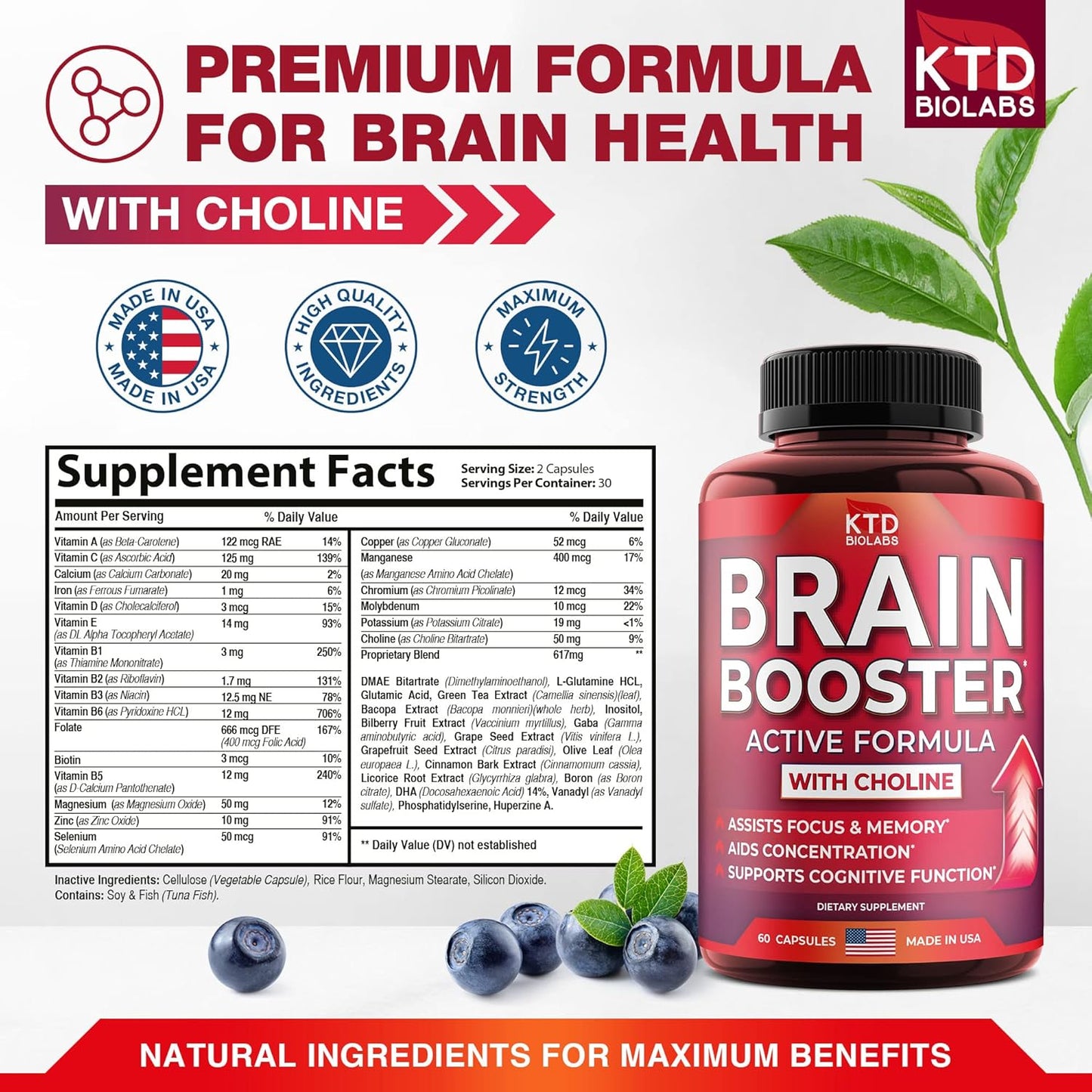 USA-Made Prostate & Brain Support Supplement with Saw Palmetto, Bacopa Monnieri, and DMAE - KTD BIOLABS Men's Health Formula