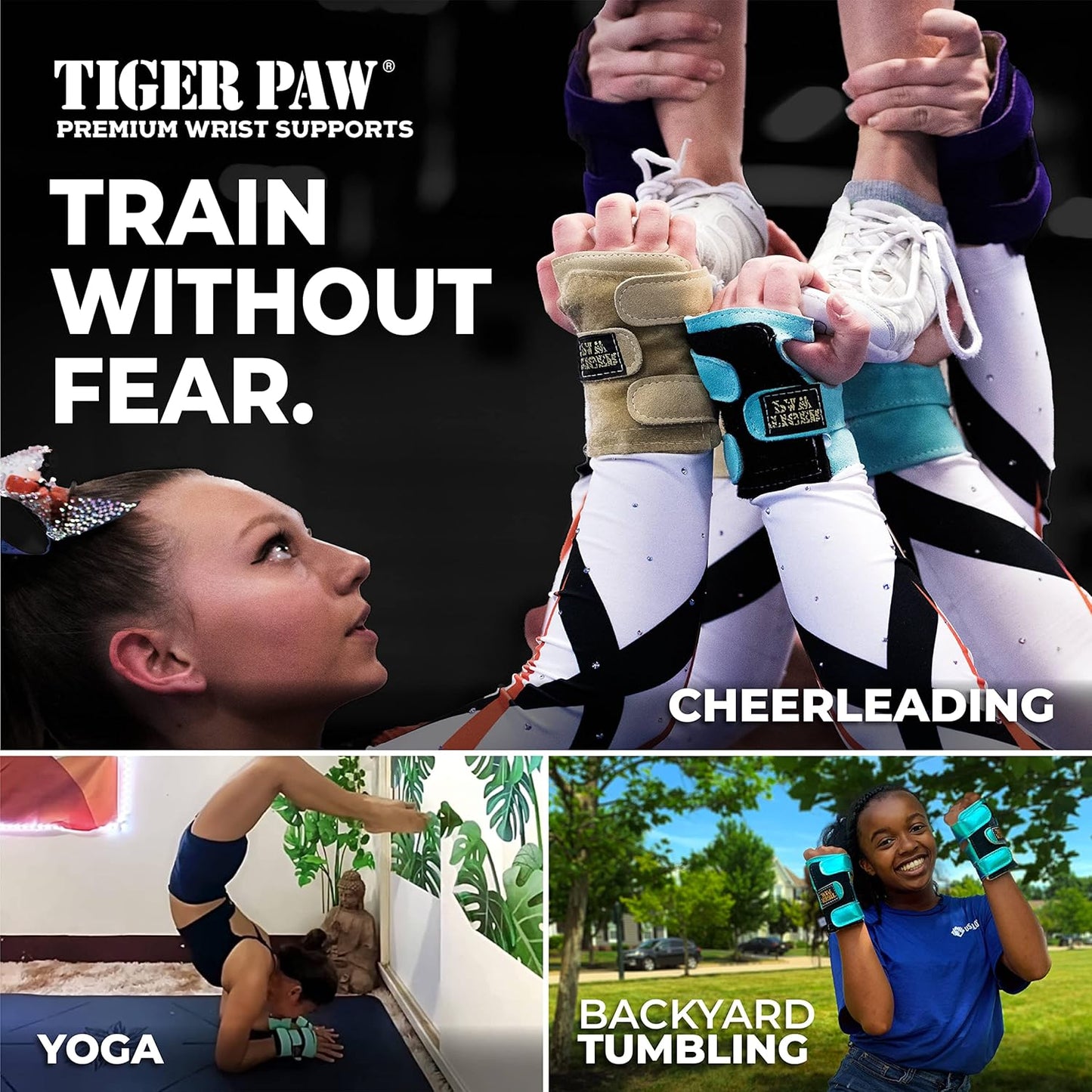 USA-Made Tiger Paw Gymnastics Wrist Supports - Competition-Grade Wrist Guards (Pair) for Gymnasts, Adjustable Hand Brace Wraps