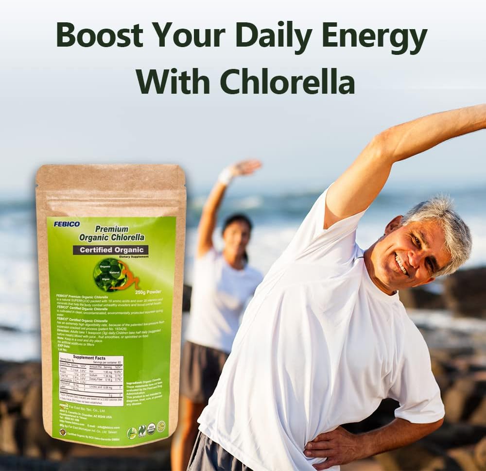 USDA Certified Pure Organic Chlorella Powder - 250g Supply for 83 Days - Vegan Protein, Vitamins - Non-GMO Green Superfoods from Taiwan