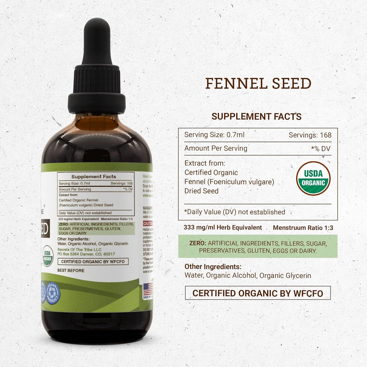 USDA Organic Fennel Seed Tincture | High-Potency Herbal Drops | Alcohol Extract, 100% Certified Organic, 4 oz