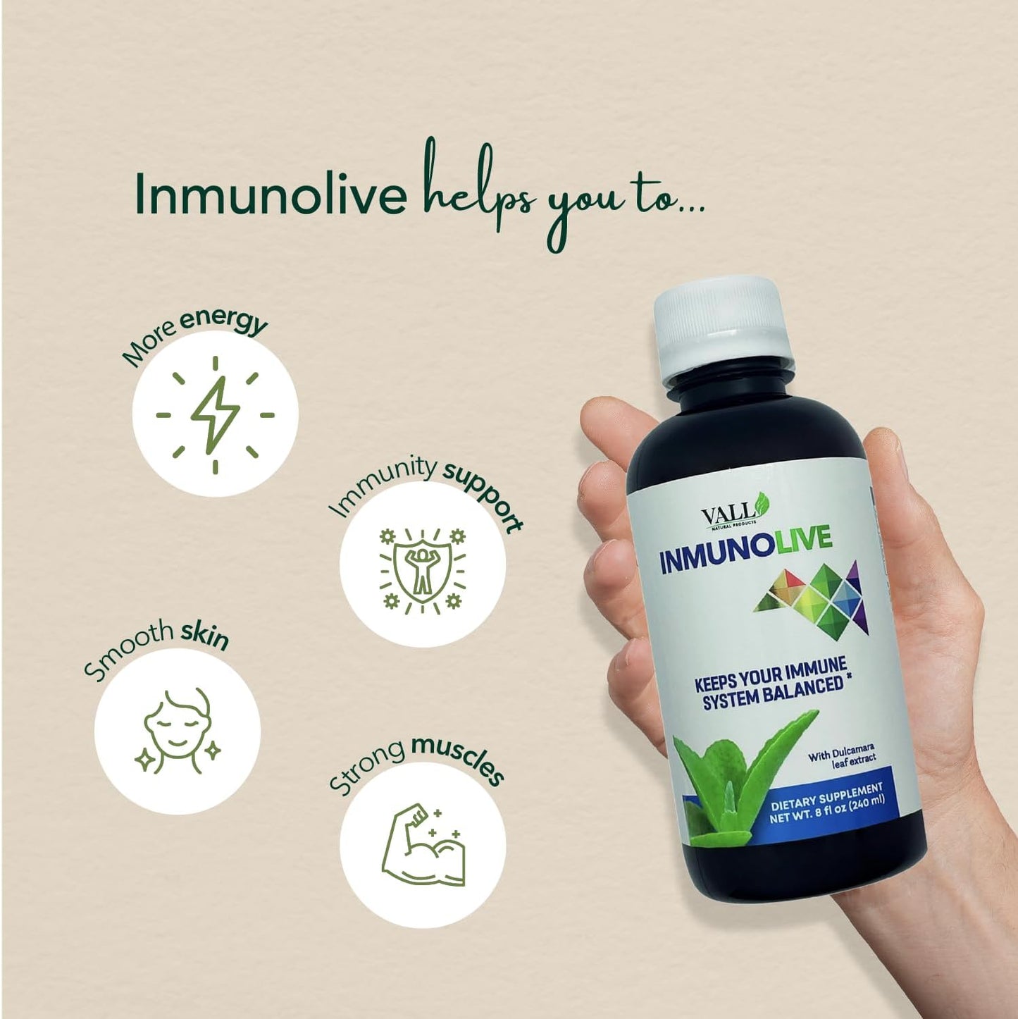 Vall Natural Products Vall-Inmunolive Alfalfa and Dulcamara Oral Solution 8 fl oz - Immune Support Formula