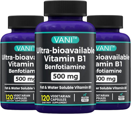VANI 2 in 1 Enhanced Formula: 500mg Benfotiamine Fat Soluble Vitamin B1 Supplement - 120 Capsules
