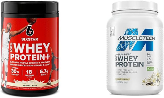 Vanilla Cream Whey Protein Bundle: Six Star Elite & MuscleTech 1.8lbs Grass Fed Powder