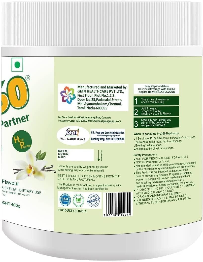 Vanilla Flavour Dialysis Care Nutritional Protein Drink - Special Dietary Supplement for Kidney Health, 400 Gm with No Added Sugar