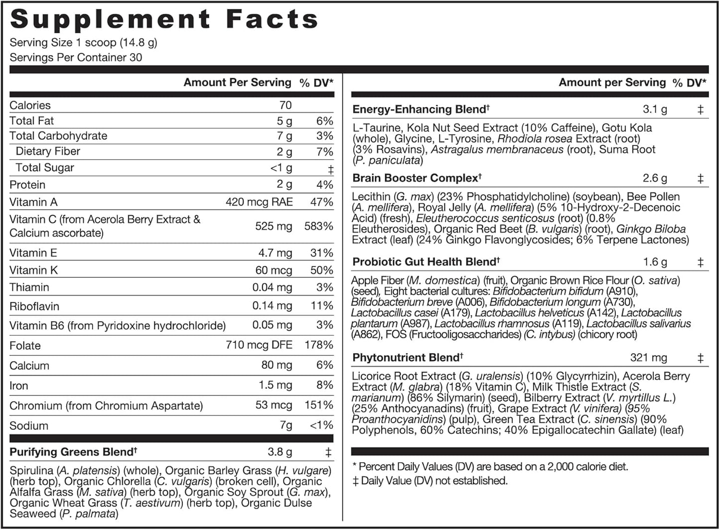 Vanilla Flavoured Superfood Powder for Energy Boost & Gut Health - Genuine Health Greens + Extra Energy, 30 Servings