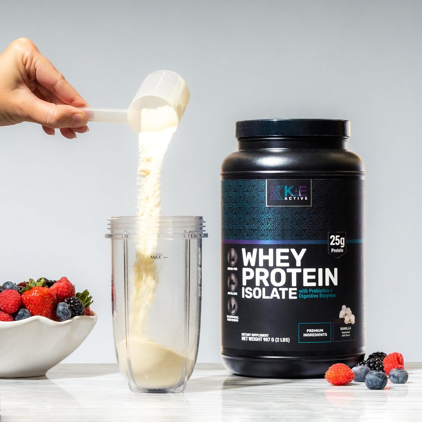 Vanilla Grass-Fed Whey Protein Isolate Powder - 25g Protein, Clean Formula with 5 Ingredients - Easy to Digest.