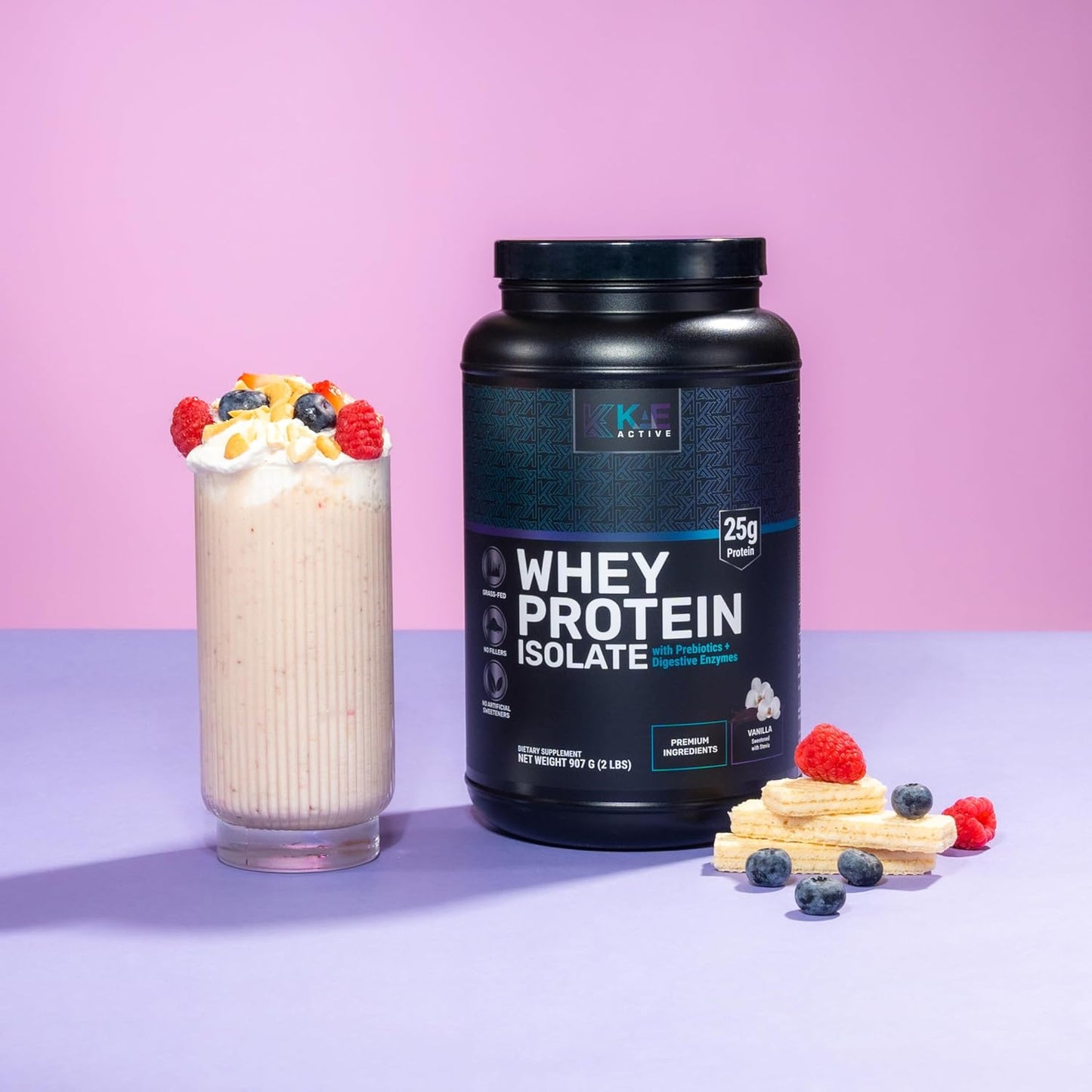 Vanilla Grass-Fed Whey Protein Isolate Powder - 25g Protein, Clean Formula with 5 Ingredients - Easy to Digest.