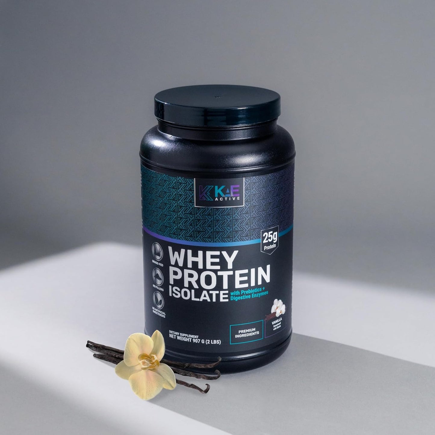 Vanilla Grass-Fed Whey Protein Isolate Powder - 25g Protein, Clean Formula with 5 Ingredients - Easy to Digest.