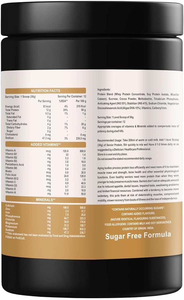 Vanilla Kulfi Flavour Protein Powder Supplement for Elderly Men & Women - Supports Muscle & Bone Strength - 360g Pack