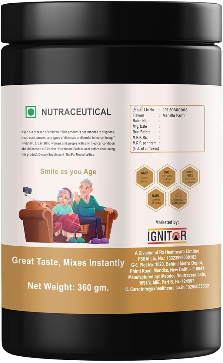 Vanilla Kulfi Flavour Protein Powder Supplement for Elderly Men & Women - Supports Muscle & Bone Strength - 360g Pack