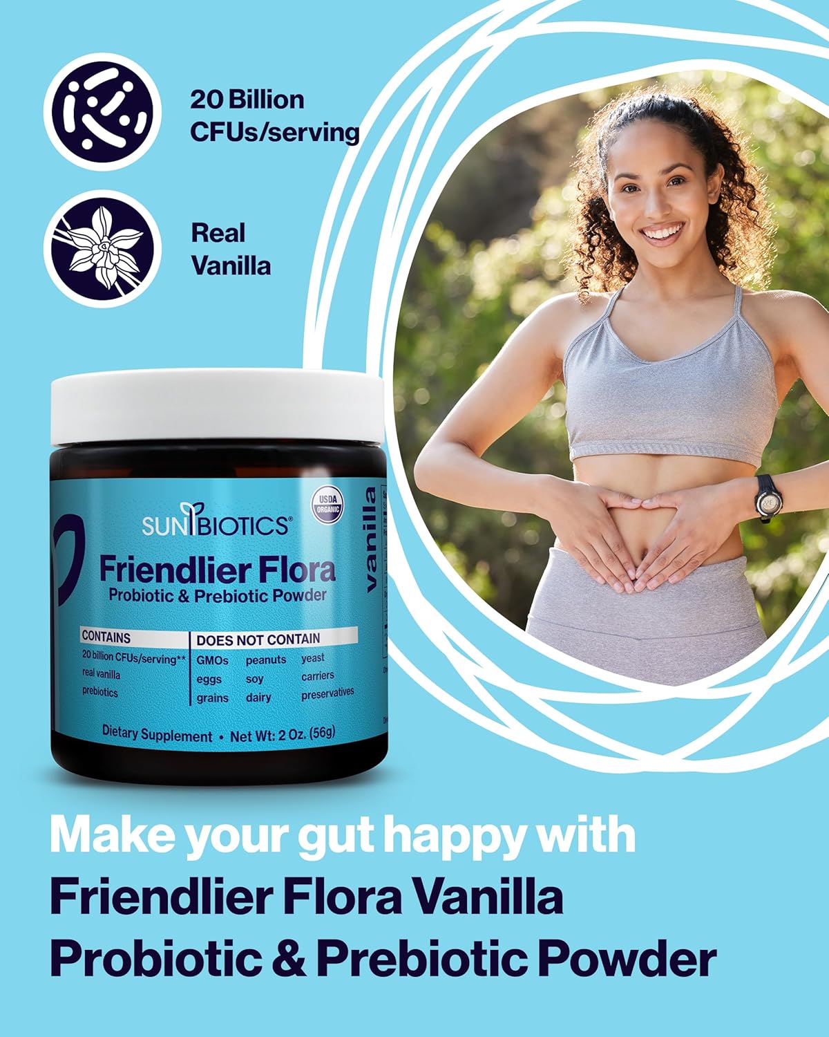 Vanilla Prebiotic & Probiotic Powder for Women & Men - 20 Billion CFUs, 4 Probiotic Strains - Gut Health, Immune Support (Pack of 2)