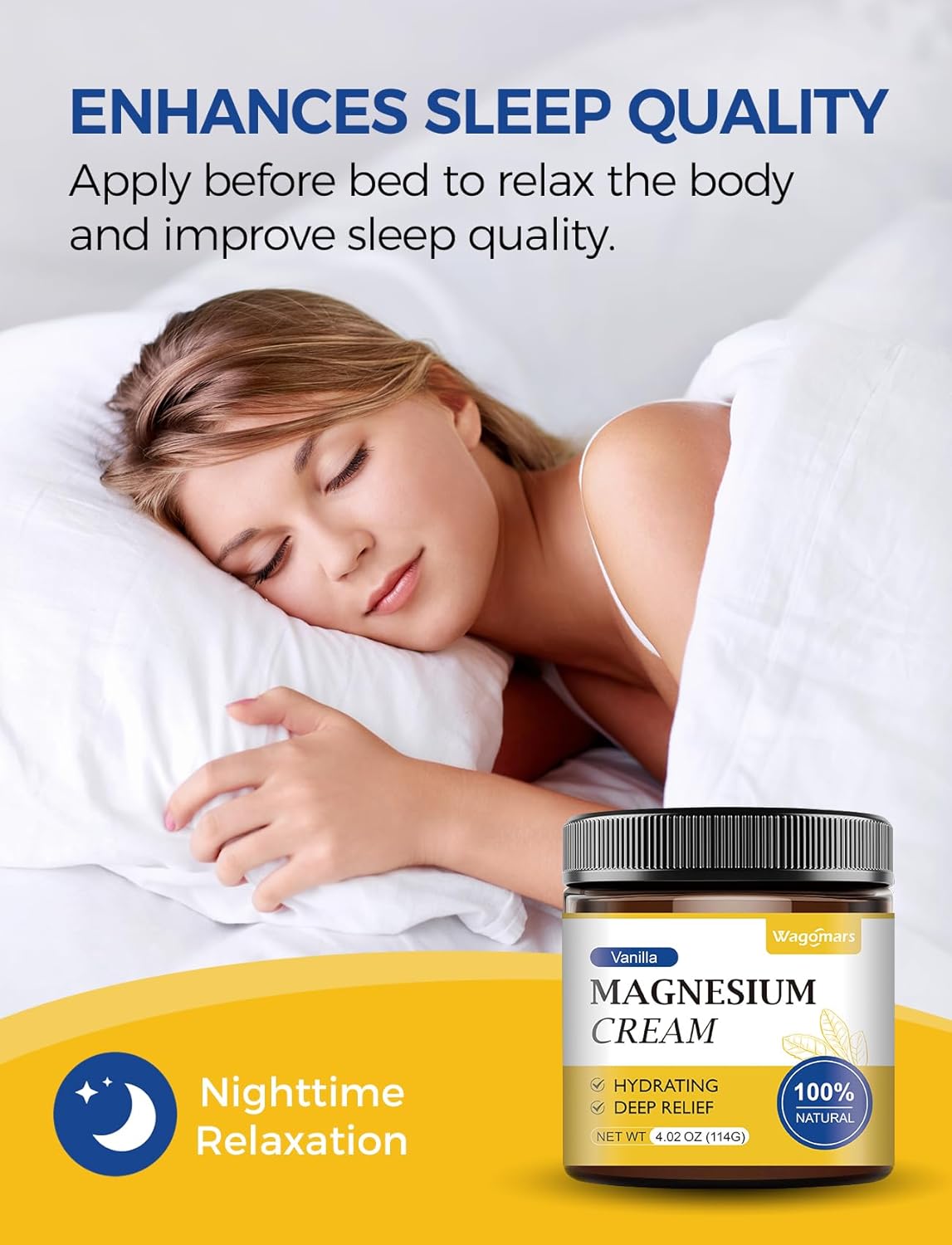 Vanilla Scented Magnesium Cream for Sleep and Muscle Relaxation - Natural Body Butter for Hydration - Safe for Kids with Leg Cramps and Pain