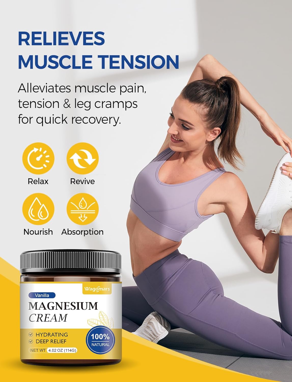 Vanilla Scented Magnesium Cream for Sleep and Muscle Relaxation - Natural Body Butter for Hydration - Safe for Kids with Leg Cramps and Pain