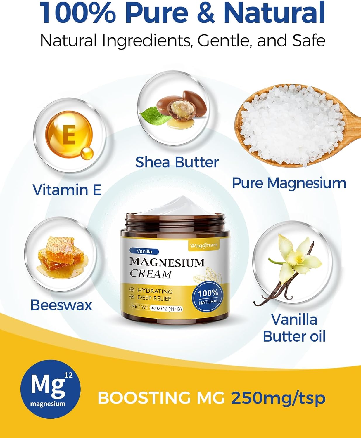 Vanilla Scented Magnesium Cream for Sleep and Muscle Relaxation - Natural Body Butter for Hydration - Safe for Kids with Leg Cramps and Pain