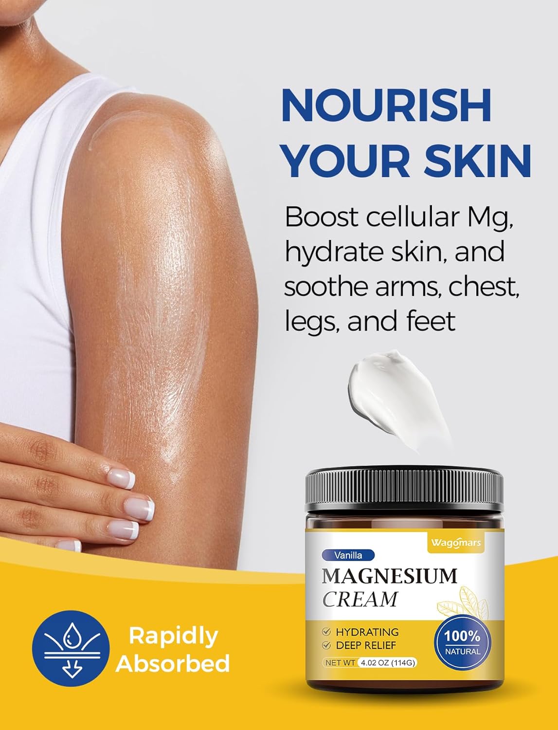 Vanilla Scented Magnesium Cream for Sleep and Muscle Relaxation - Natural Body Butter for Hydration - Safe for Kids with Leg Cramps and Pain