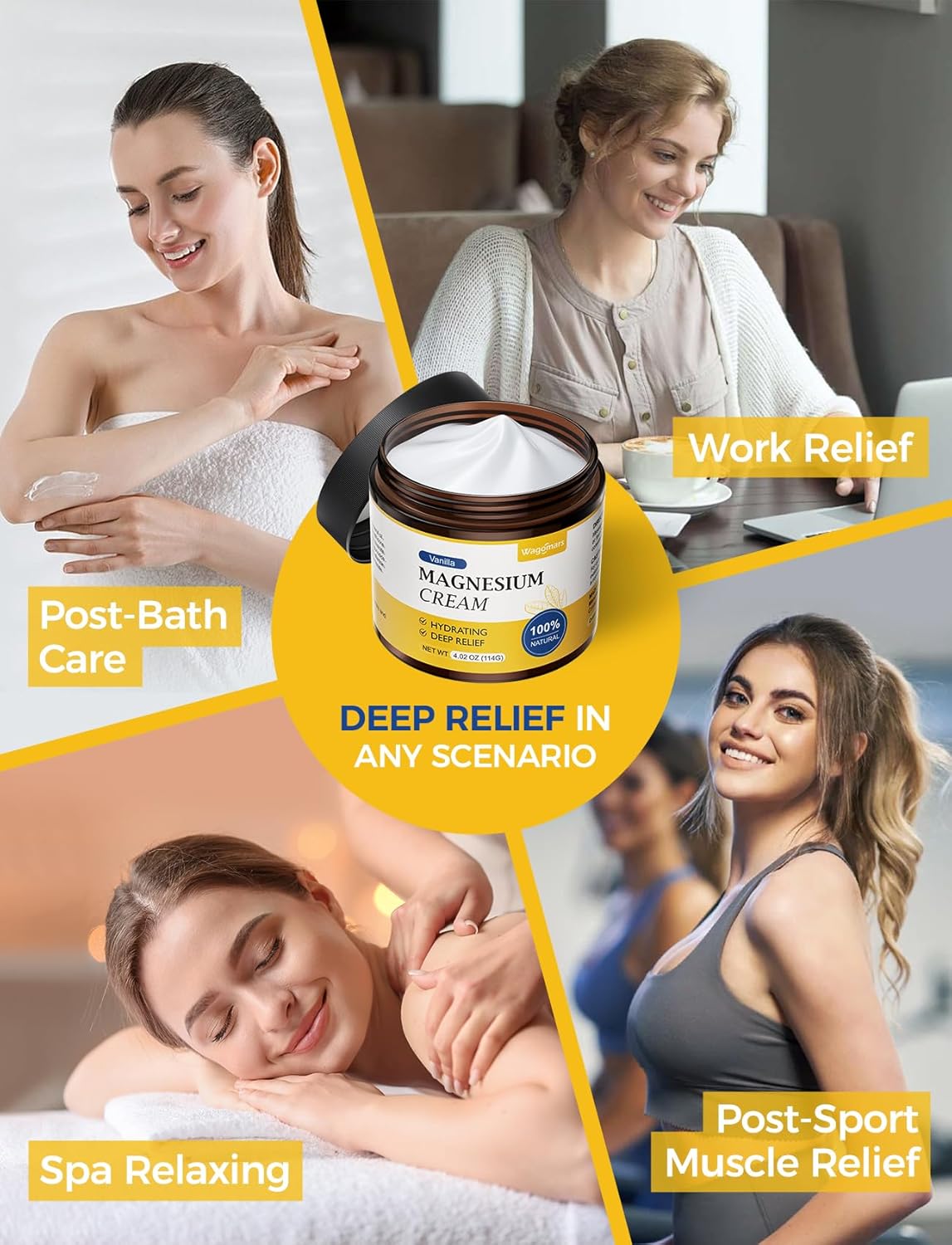 Vanilla Scented Magnesium Cream for Sleep and Muscle Relaxation - Natural Body Butter for Hydration - Safe for Kids with Leg Cramps and Pain