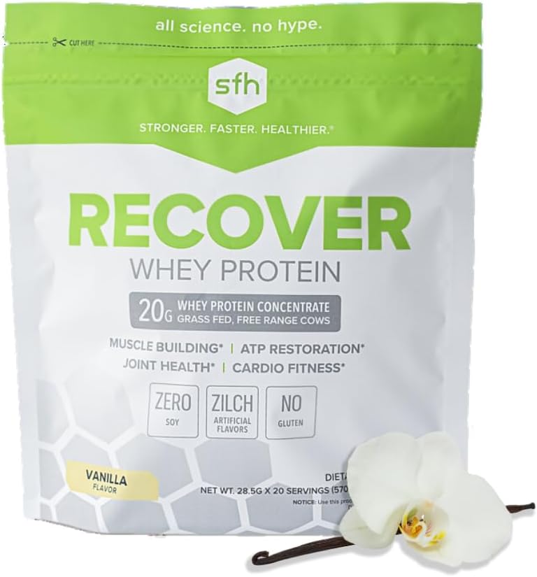 Vanilla SFH RECOVER Grass Fed Whey Protein Powder - Post Workout Recovery Supplement with All Natural Ingredients - 20 Servings