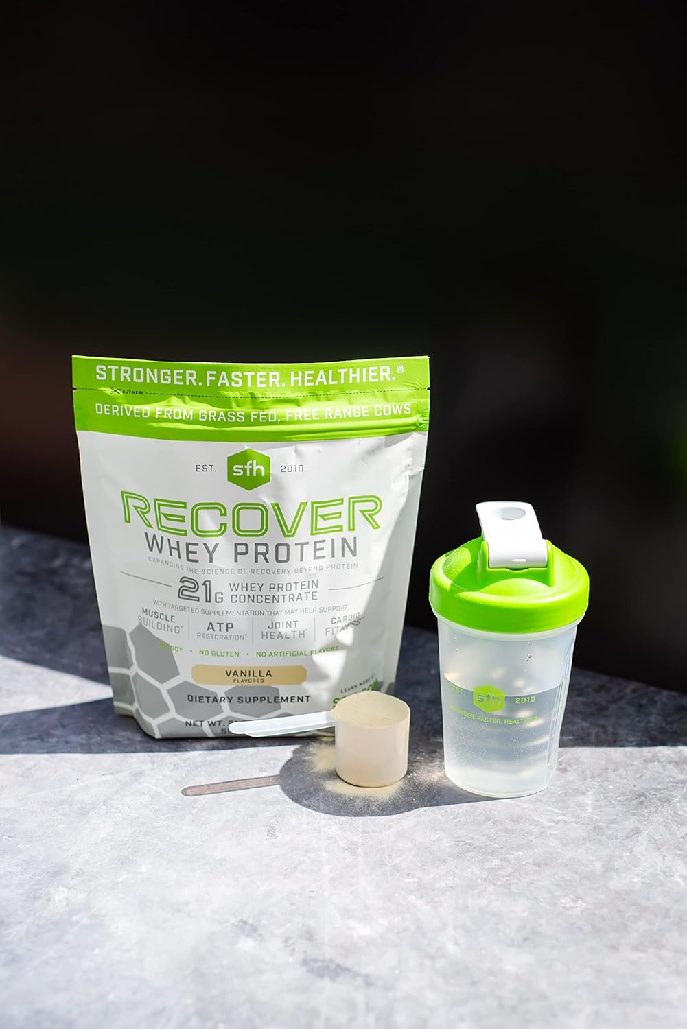 Vanilla SFH RECOVER Grass Fed Whey Protein Powder - Post Workout Recovery Supplement with All Natural Ingredients - 20 Servings