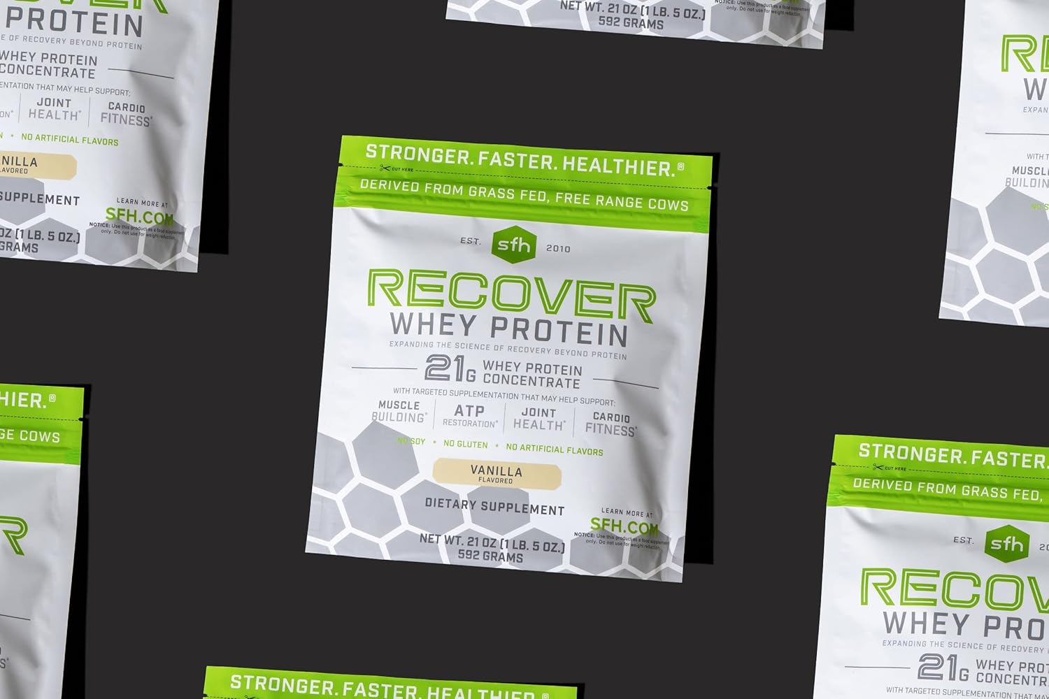 Vanilla SFH RECOVER Grass Fed Whey Protein Powder - Post Workout Recovery Supplement with All Natural Ingredients - 20 Servings