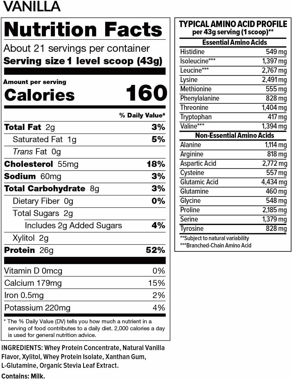 Vanilla Whey Protein Complex Powder with Glutamine - Hi-Health Udder Bliss (2lb)