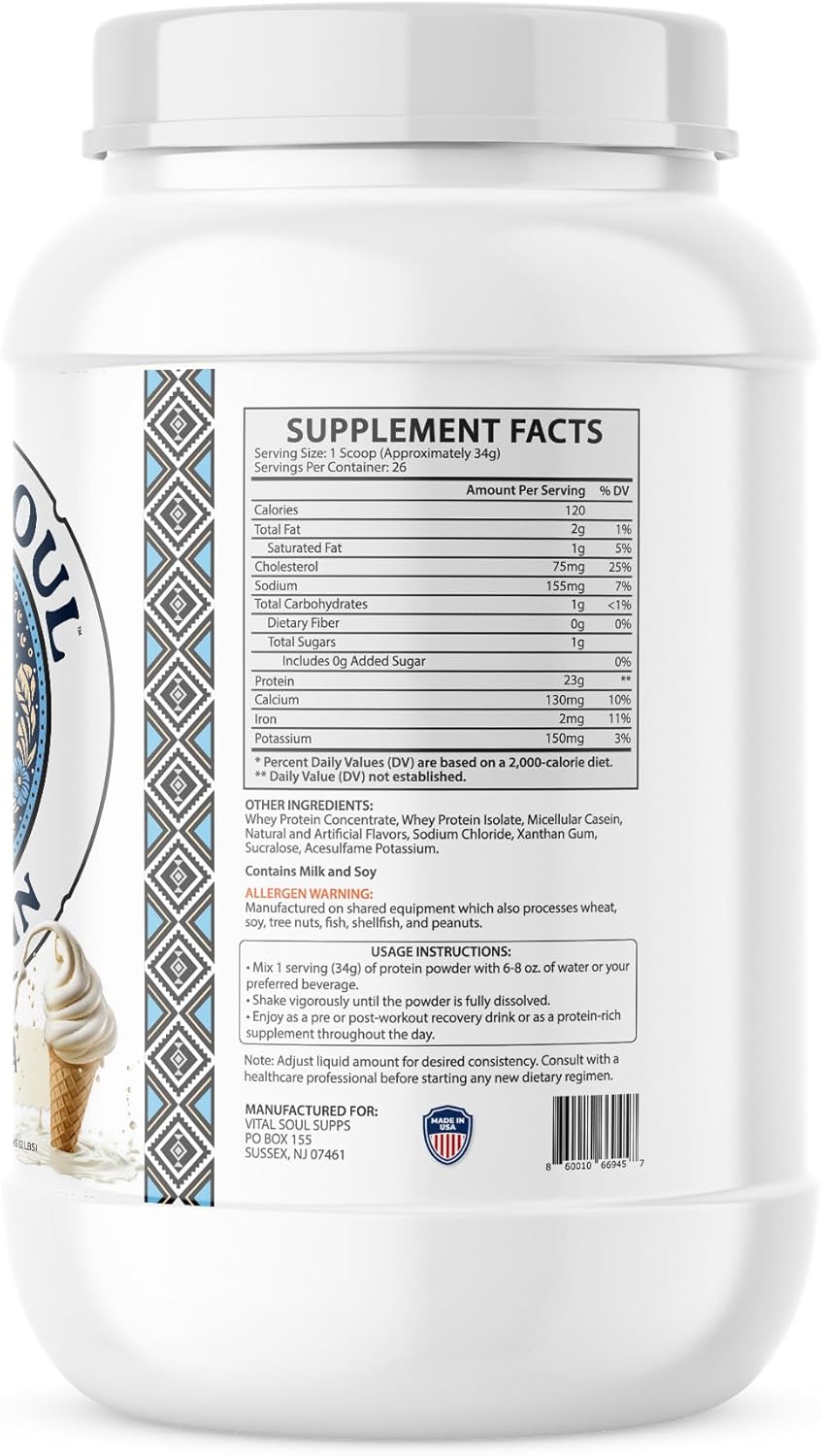 Vanilla Whey Protein Powder with 23g Casein Protein - Ideal for Smoothies - 26 Servings