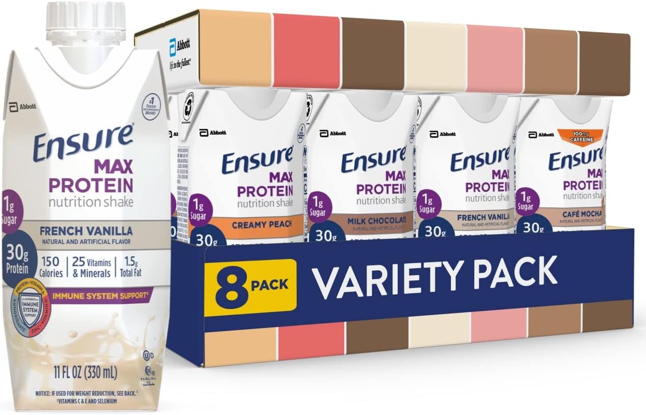 Variety Pack of Ensure Max Protein Nutrition Shakes - 30g Protein, French Vanilla - Pack of 12