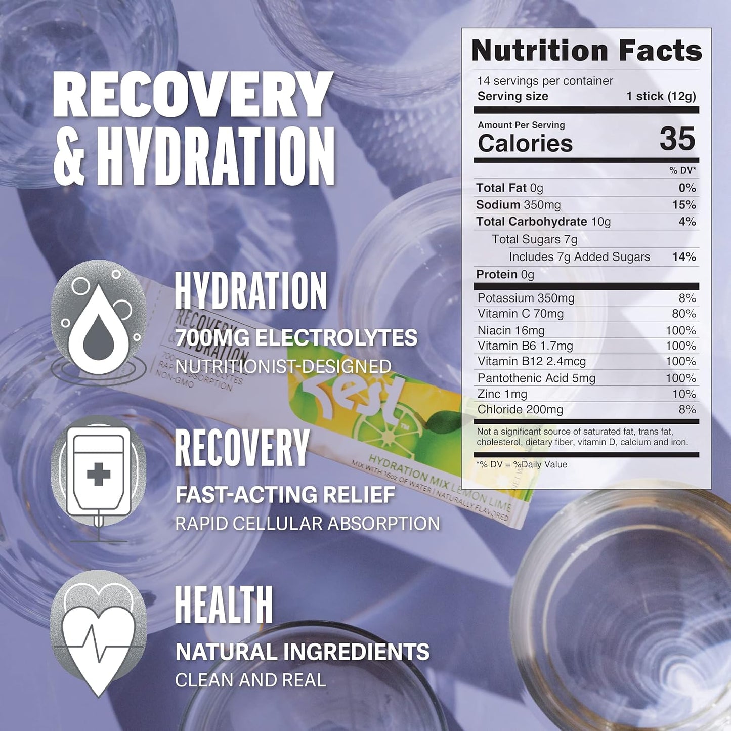 Variety Pack Zest Hydration Electrolyte Powder - 6 Travel Packets - Low Sugar Supplement - Recovery, Energy, & Focus Drink - Liquid Rehydration with Salt & Potassium