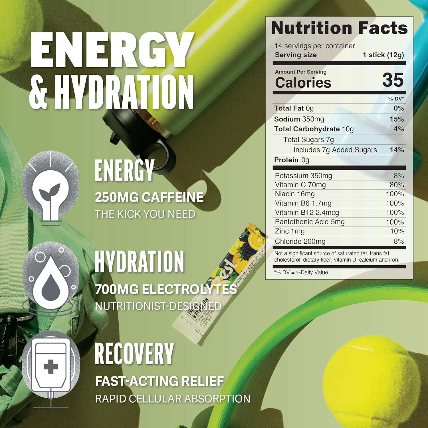 Variety Pack Zest Hydration Electrolyte Powder - 6 Travel Packets - Low Sugar Supplement - Recovery, Energy, & Focus Drink - Liquid Rehydration with Salt & Potassium