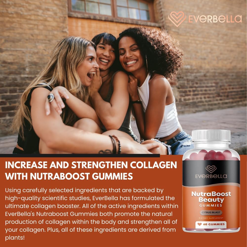 Vegan Beauty Gummies with Collagen Booster, Biotin, Vitamins A, E, C - Citrus Flavor - 30 Day Supply