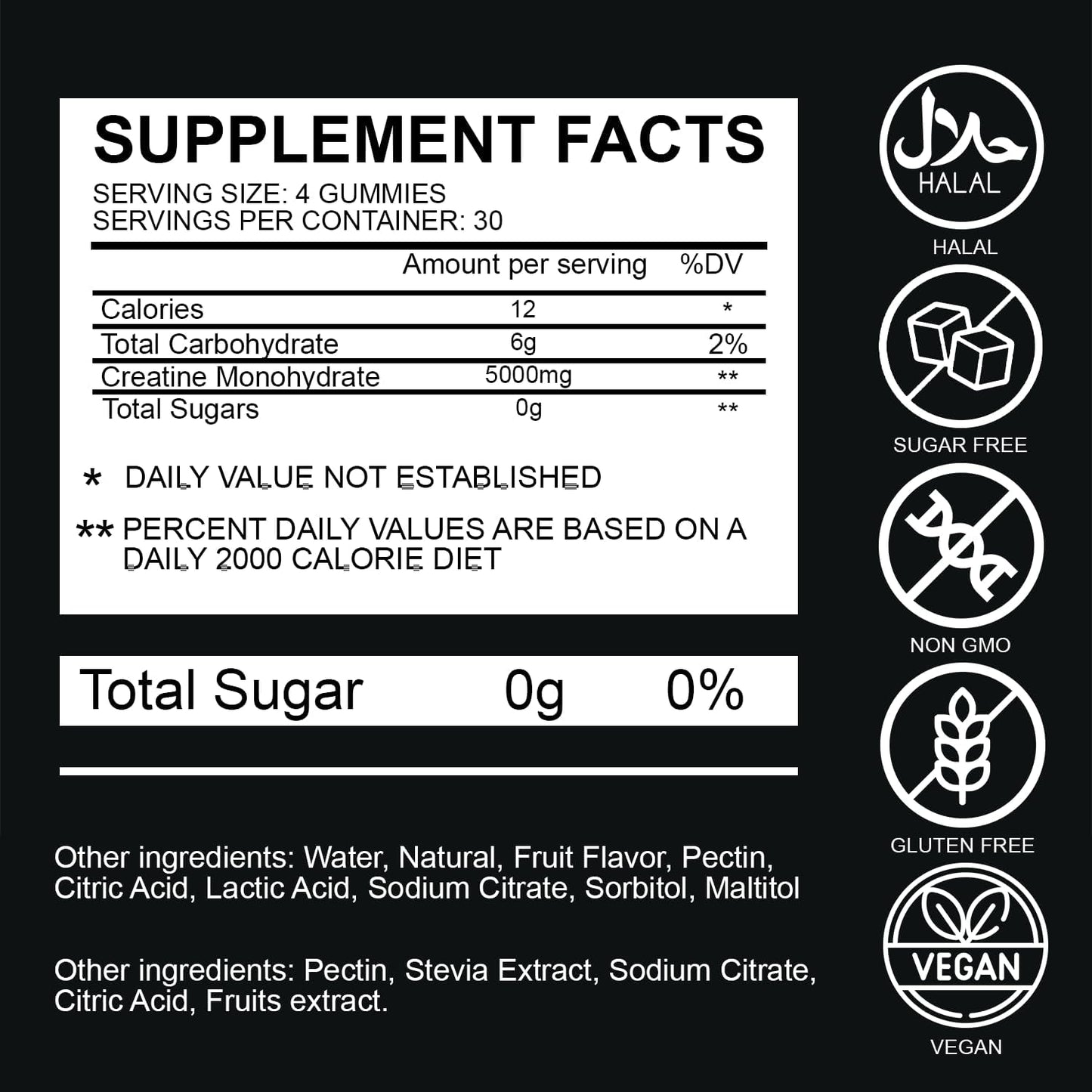 Vegan Berry Fusion Creatine Monohydrate Gummies - 5g Creatine Per Serving - 120 Count - Gluten-Free, Sugar-Free, Natural Ingredients - Muscle Growth & Recovery Support